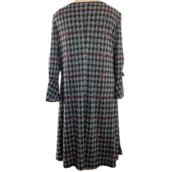Sandra Darren Black Red Houndstooth Bell Sleeve Dress Size XL New - Picture 2 of 14